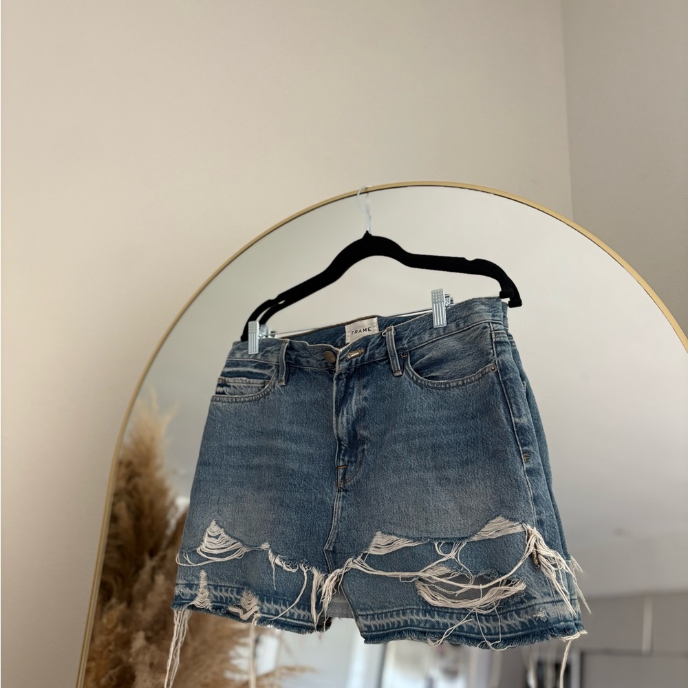 Frame Denim Blue Distressed Jean Shorts
